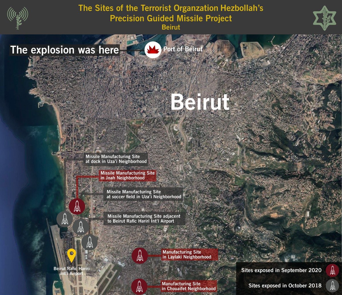 Israeli army aerial photographs and illustrations regarding the Hezbollah sites in Beirut