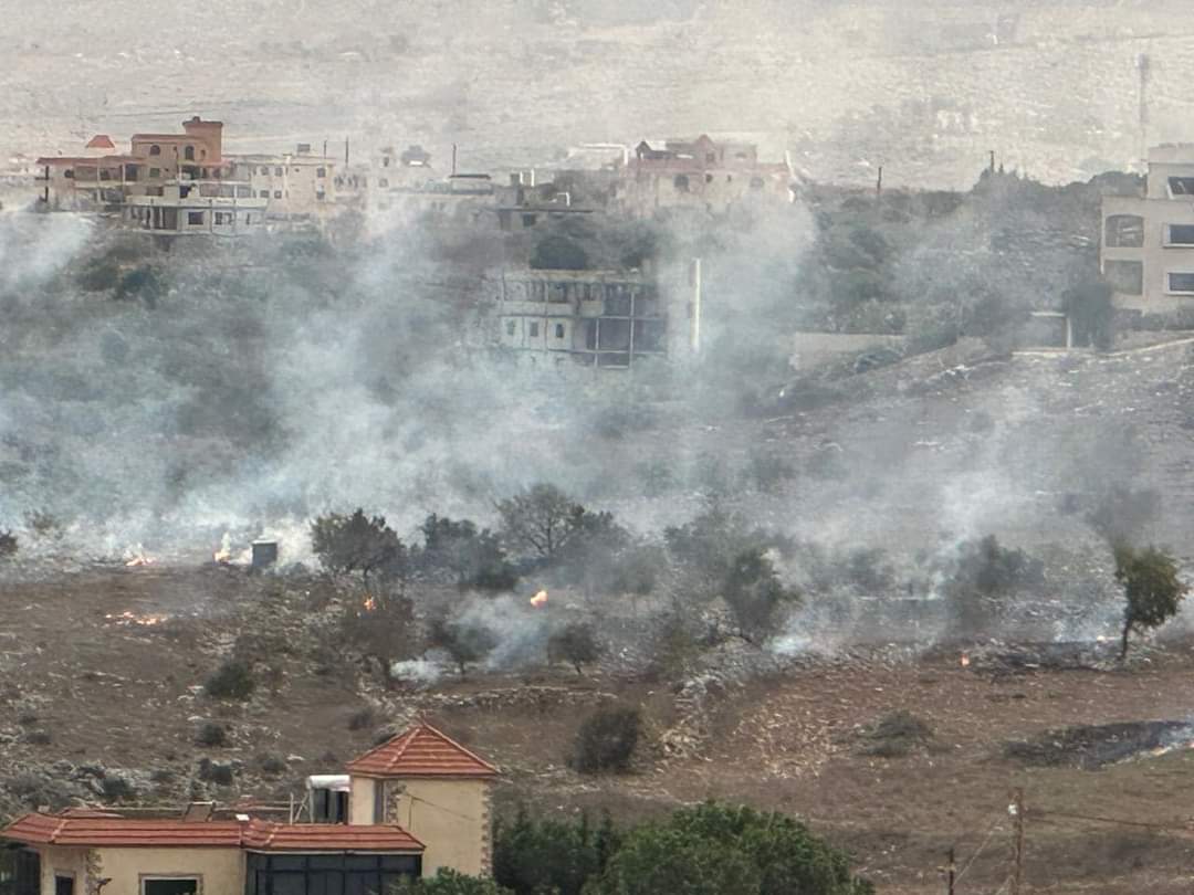 Israeli artillery targets olive groves between the town of Mays al-Jabal and Muhaybib