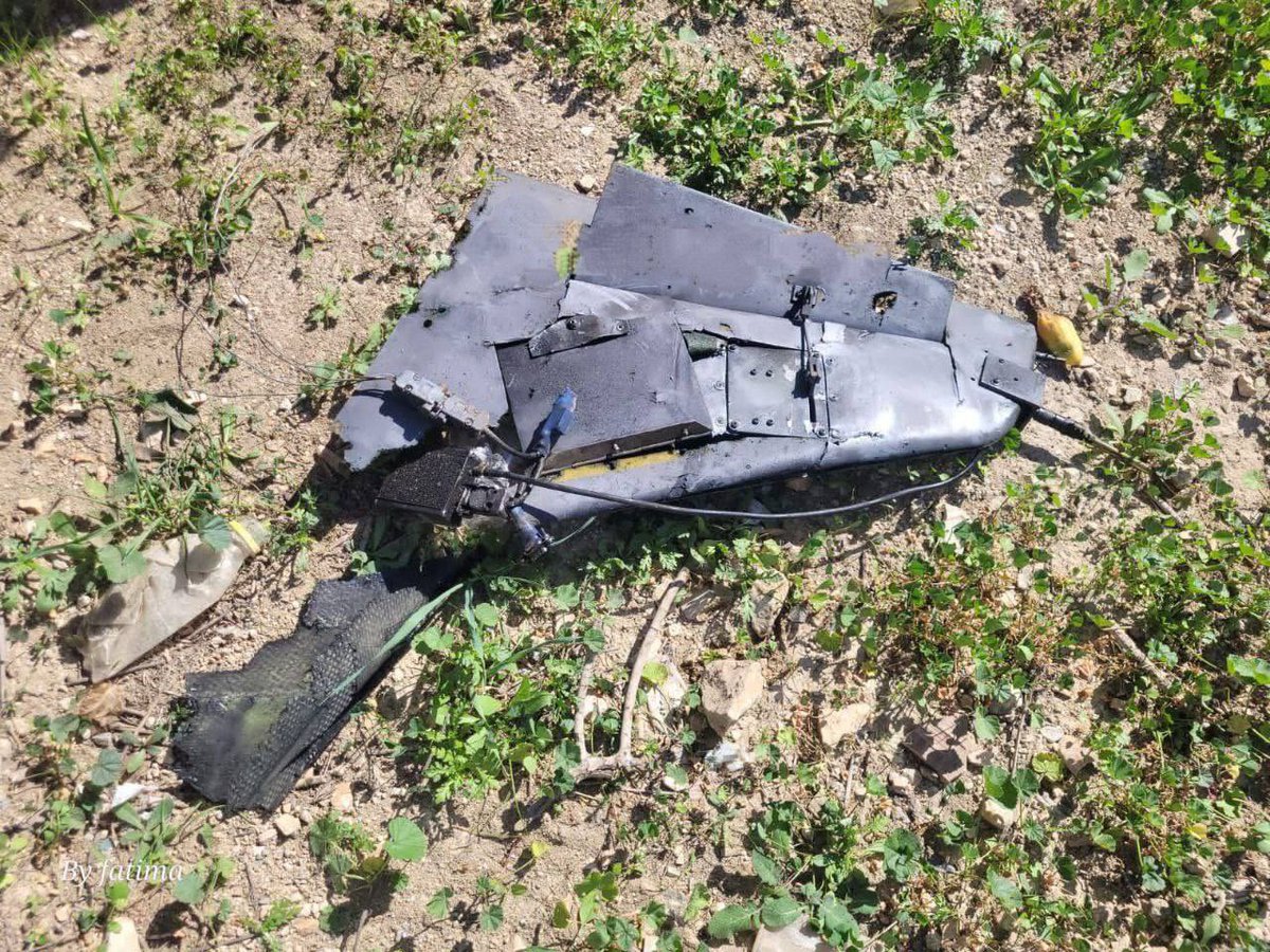 Remains of an Israeli army Hermes 450 UAV intercepted by Hezbollah over Nabatieh in southern Lebanon  in the last half hour