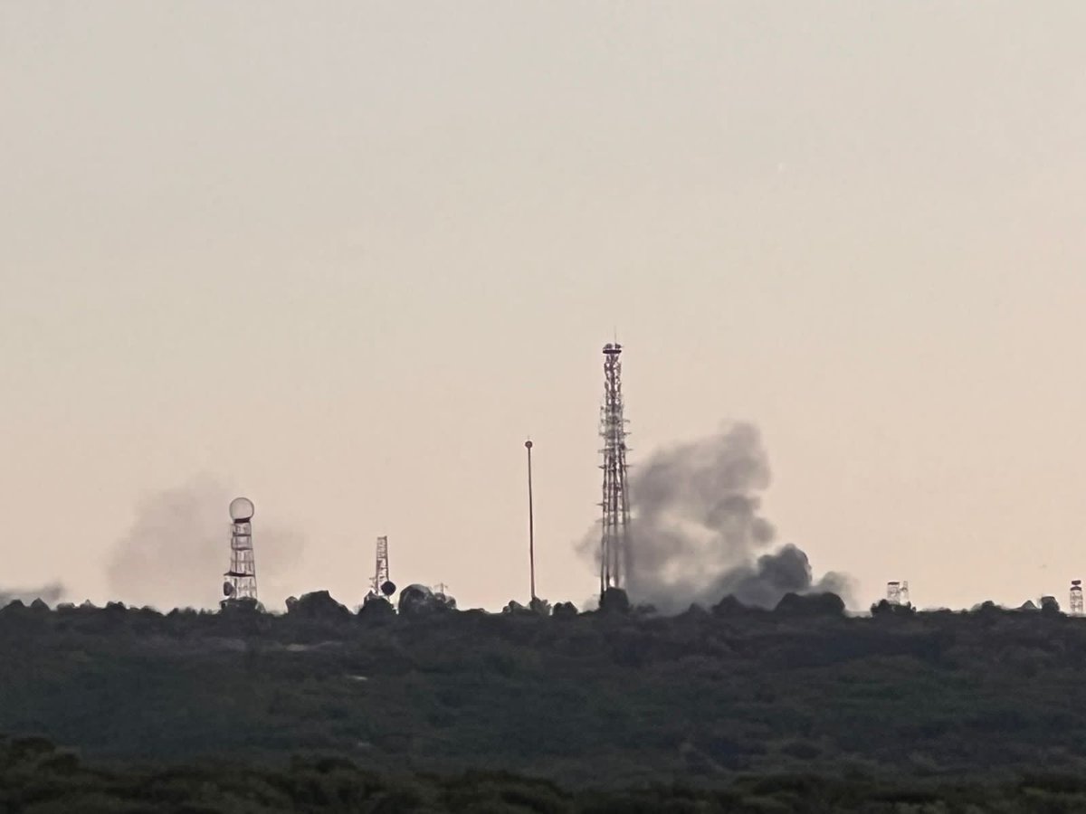 Smoke rises from the Israeli Jal al-Alam site opposite Naqoura while being targeted by missiles