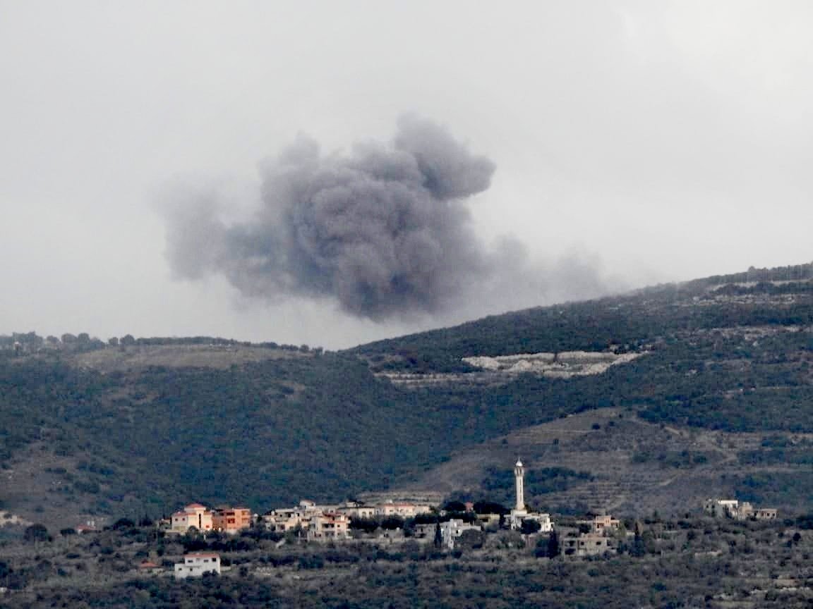 Israeli warplanes launch an air strike on Jabal Balat between Ramiyah and Marwahin