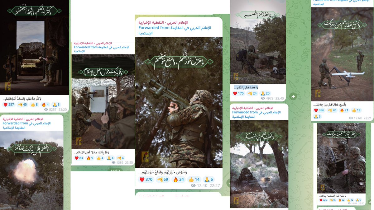 Hezbollah posting a series of propaganda posters with various slogans all in a row tonight. Somewhat odd behavior. Likely psyops but something to keep an eye on