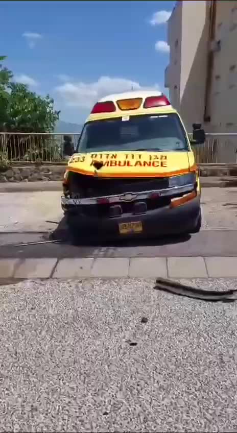 An ambulance was also damaged by a rocket impact in Kiryat Shmona