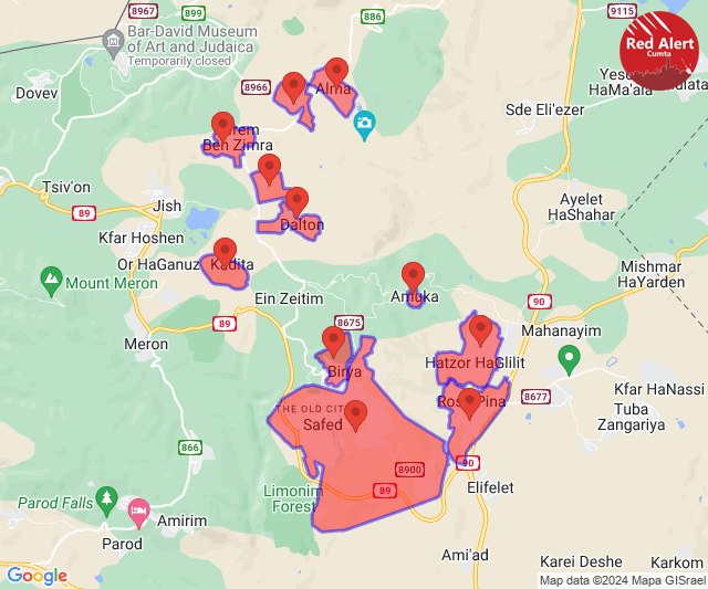 Rocket sirens sounding in the Tzfat area