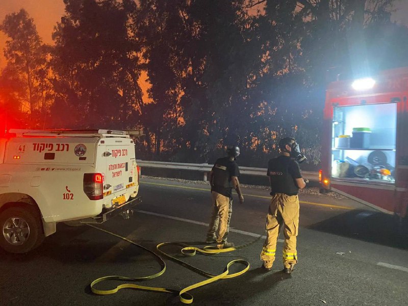 Firefighting service says that teams continue to battle 8 fires that were caused by rocket impacts in the Golan regional council