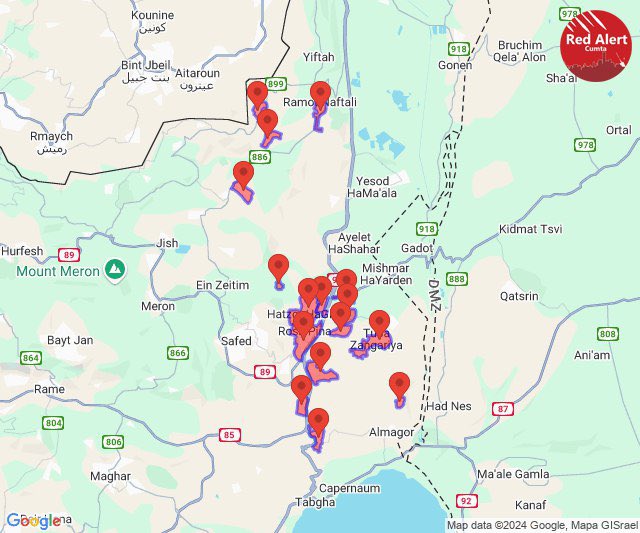 Des alertes rouges supplémentaires sont toujours en cours, car il semble qu'il s'agisse d'un important barrage de roquettes du Hezbollah contre la région de la Haute Galilée.