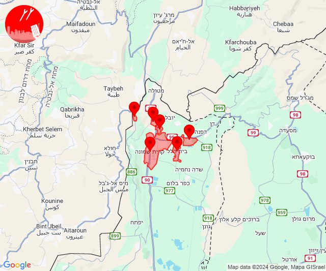 Waarschuwingen in het gebied Kiryat Shmona