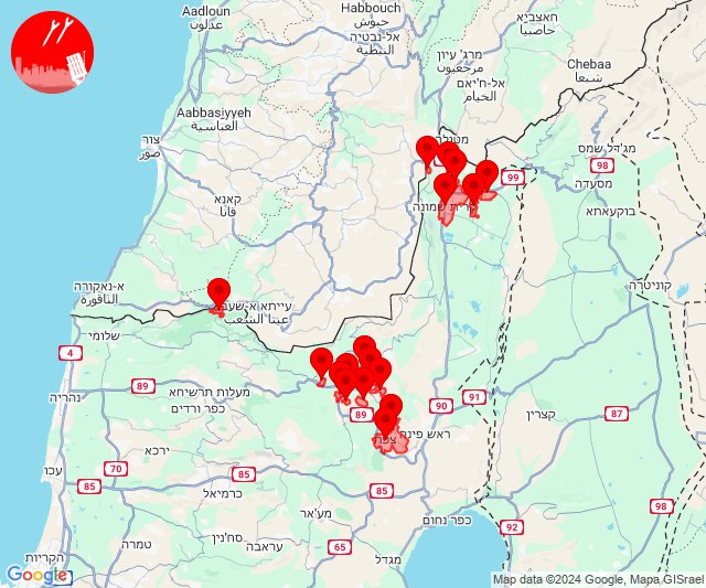 Raketaanvallen op de gebieden Kiryat Shmona en Safed in Noord-Israël