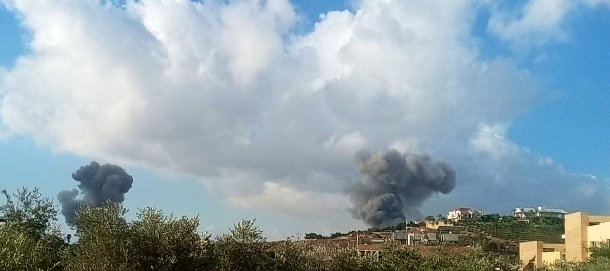 Air strikes near Kafr Fila at the Iqlim Tuffah mountain range