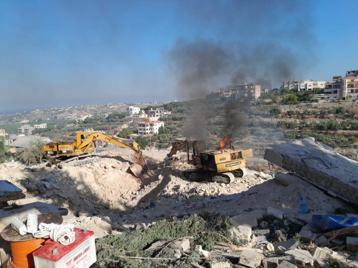 Two Israeli drone strikes targeted two bulldozers in the town of Tayr Dibba, south Lebanon, which were working to remove rubble from a previous strike