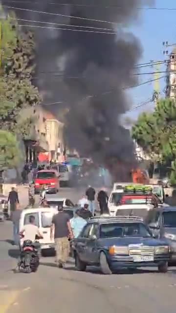Footage shows the aftermath of an Israeli airstrike that targeted a car in the southern Lebanese town of Bint Jbeil, injuring seven people, according to the Lebanese Ministry of Health.