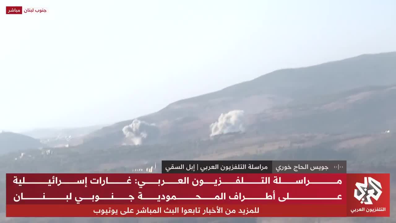 Israeli airstrikes targeting the outskirts of Al-Mahmoudiya in southern Lebanon.