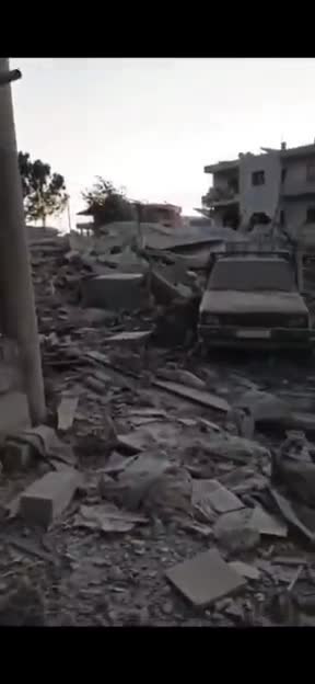 Massive destruction caused by Israeli airstrikes targeting the Arab neighborhood in Deir Zahrani